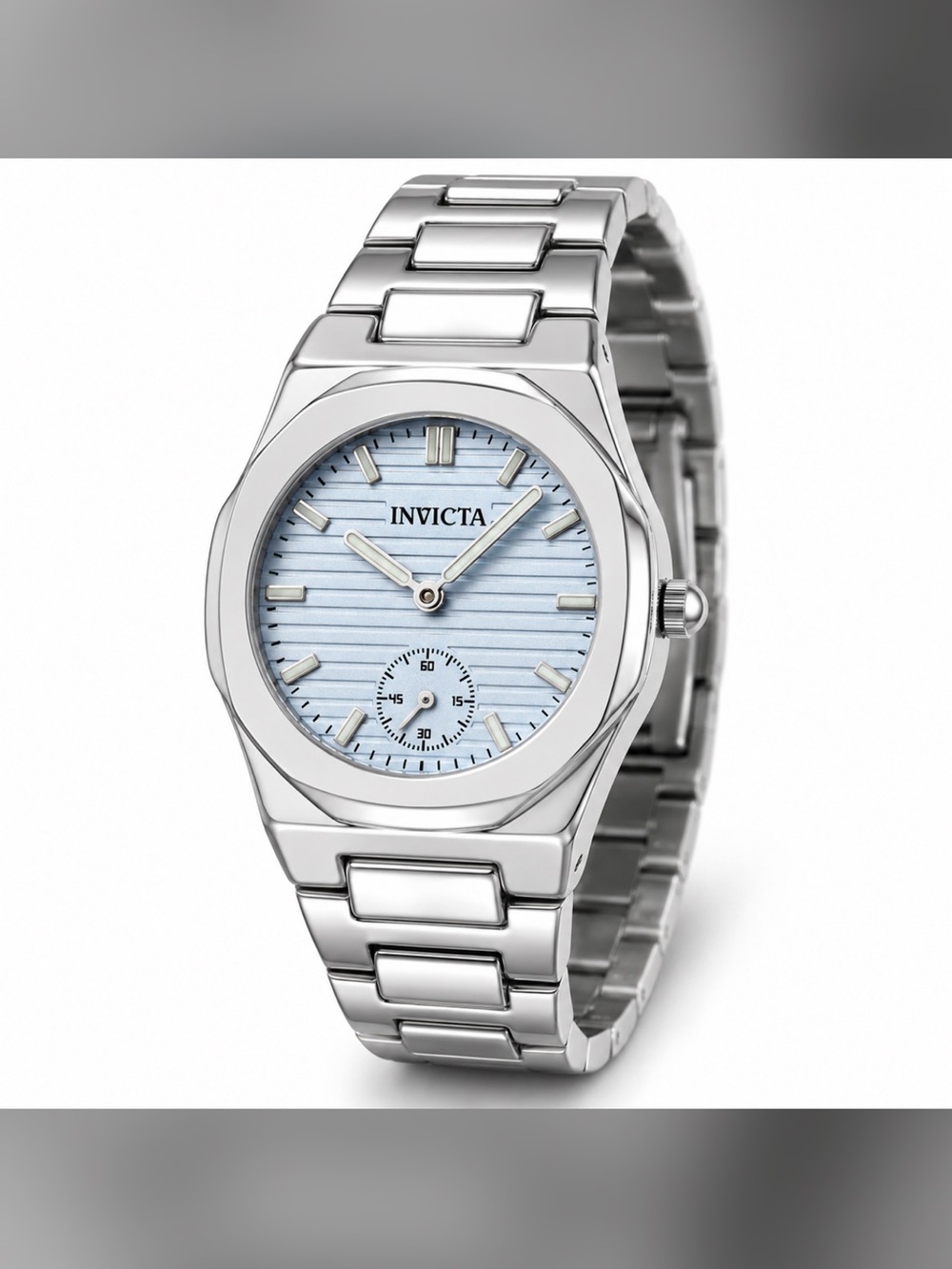 Invicta Silver Bracelet Watch with Light Blue Textured Dial